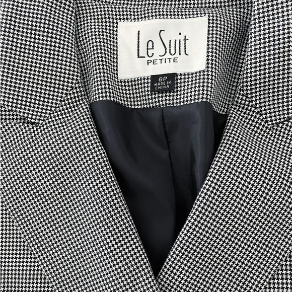 Le Suit Petite Blazer Women’s 6P Black White Houndstooth Short Sleeve NWT $200 - Picture 2 of 8